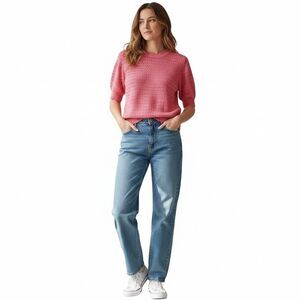 Numph Nufantia Short Sleeve Pullover Sweater Women Large Open Weave Scalloped